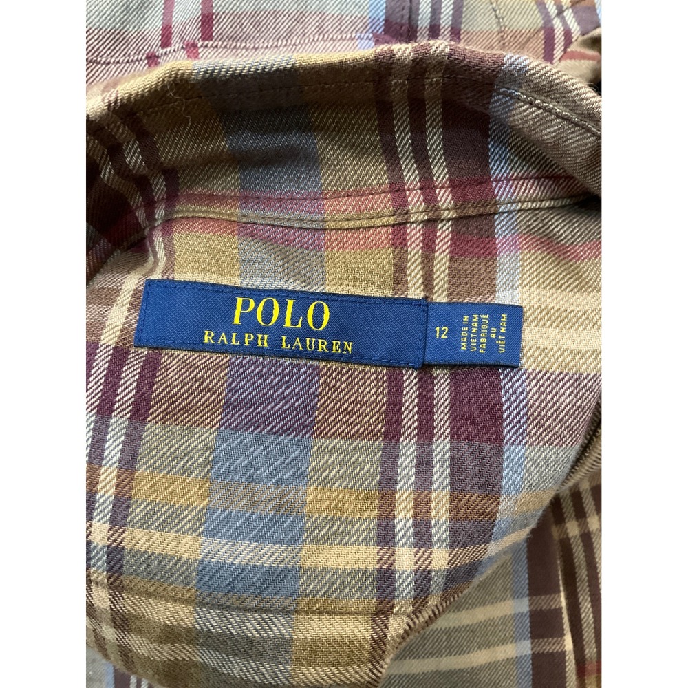 Polo Ralph Lauren Flannel Belted Midi Shirt Dress Brown Plaid Size XL - Picture 3 of 9